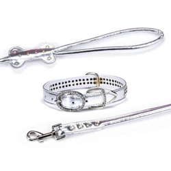 Charming Collar & Leash Set - Metallic Silver