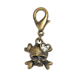Scull with Heart Charm - Brass