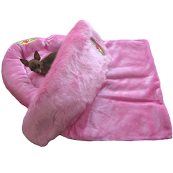 Heart Fur Bed & Fur Blanket - Pink