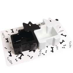 Black Dog Bowl & White Dog Bowl with Place Mat