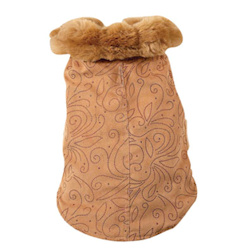 Suede Coat with Fur - Beige/Brown 