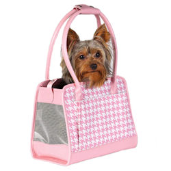 Houndtooth Tea Cup Carrier - Pink