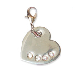 Shiny Silver Heart Charm - Clear Stones